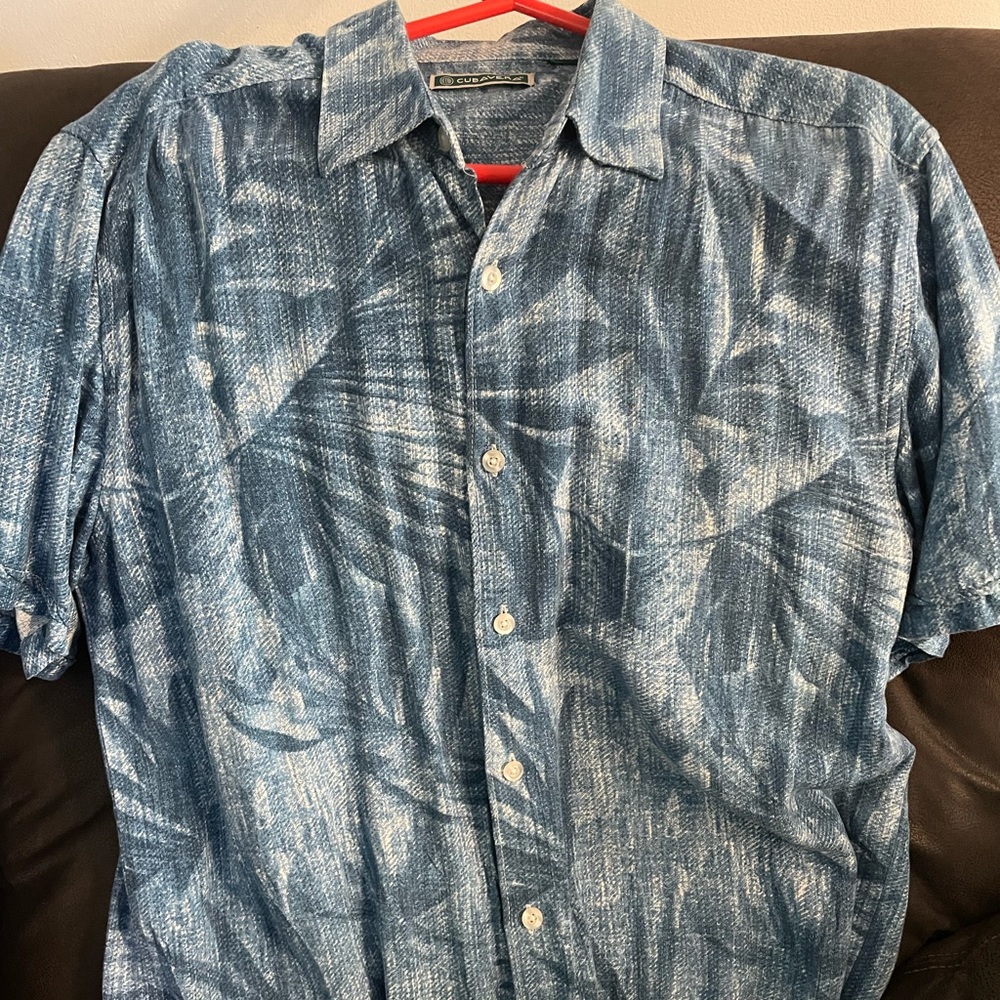 Cubavera Mens XL Cuban hawaiian Shirt Blue & White
